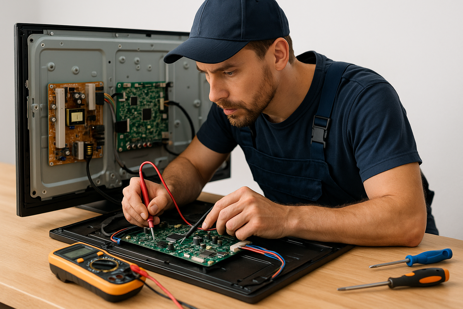 Technician repairing a TV